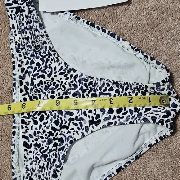 Athleta Zimbabwe Smocked Bottom swim bikini bottom black blue white animal XXS - Picture 8 of 8